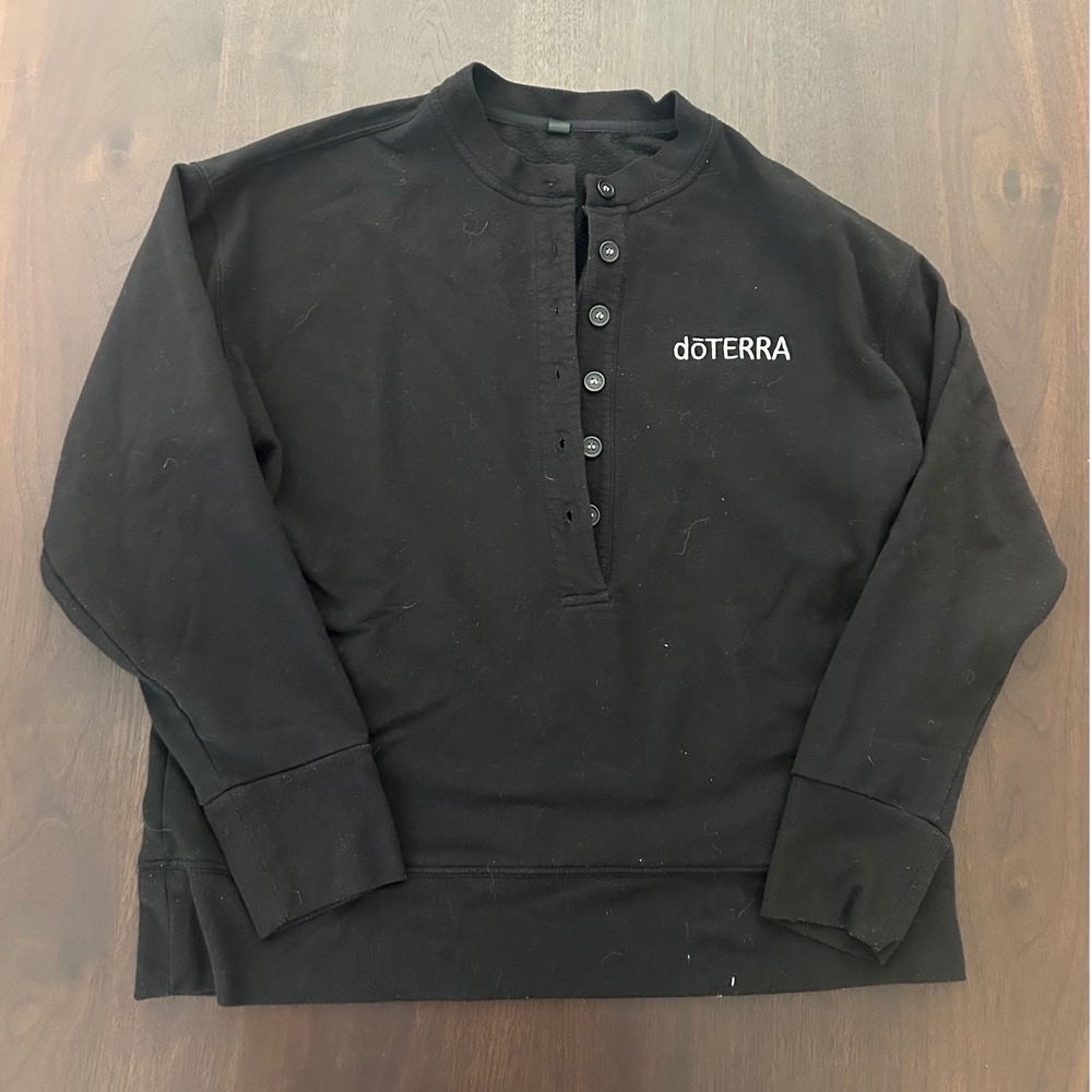 doTERRA Womens Black Henley Button Up Fleece Sweatshirt Pullover Small